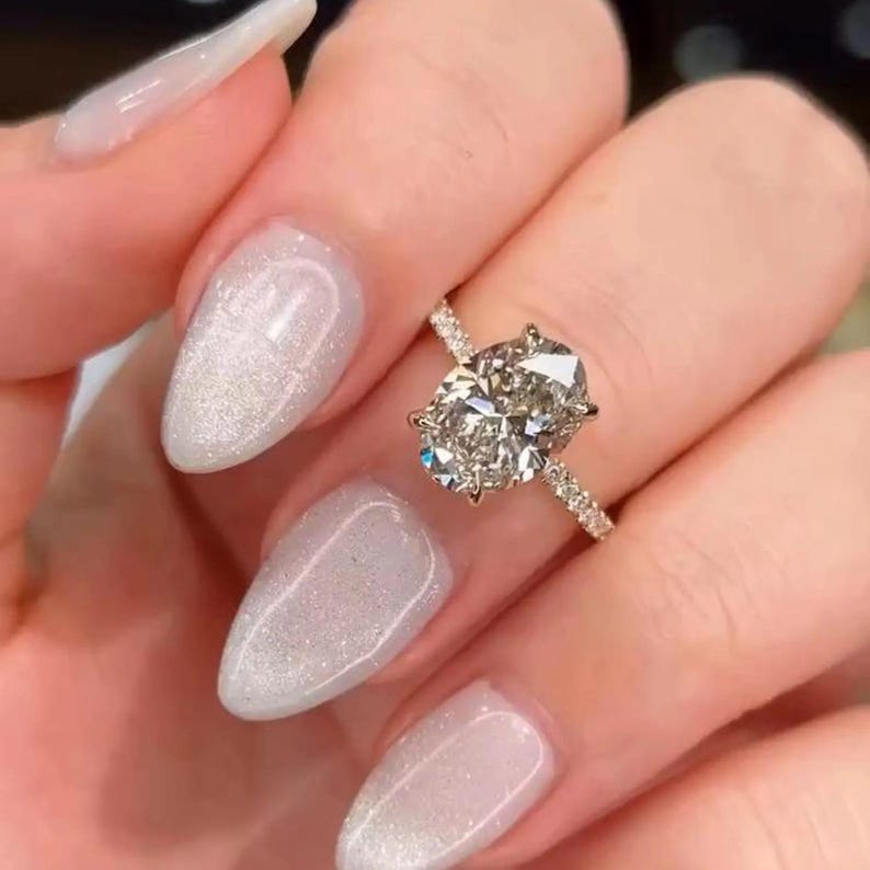 3 Ct Oval Moissanite Engagement Ring with Hidden Halo Diamond Set, 14k Solid Gold High Profile 3/4 Eternity Pave Anniversary Luxurious Ring