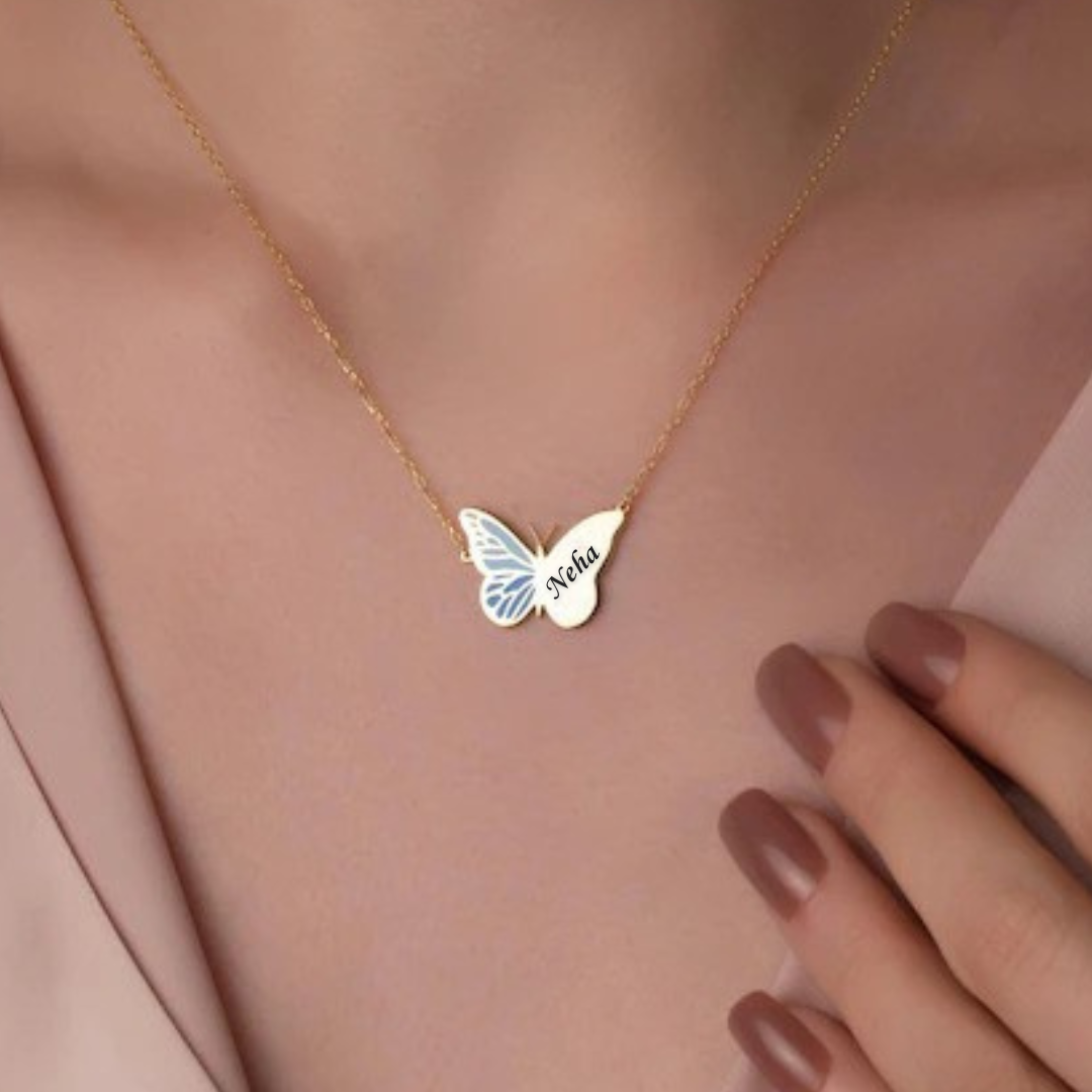 Butterfly Engraved Name Necklace