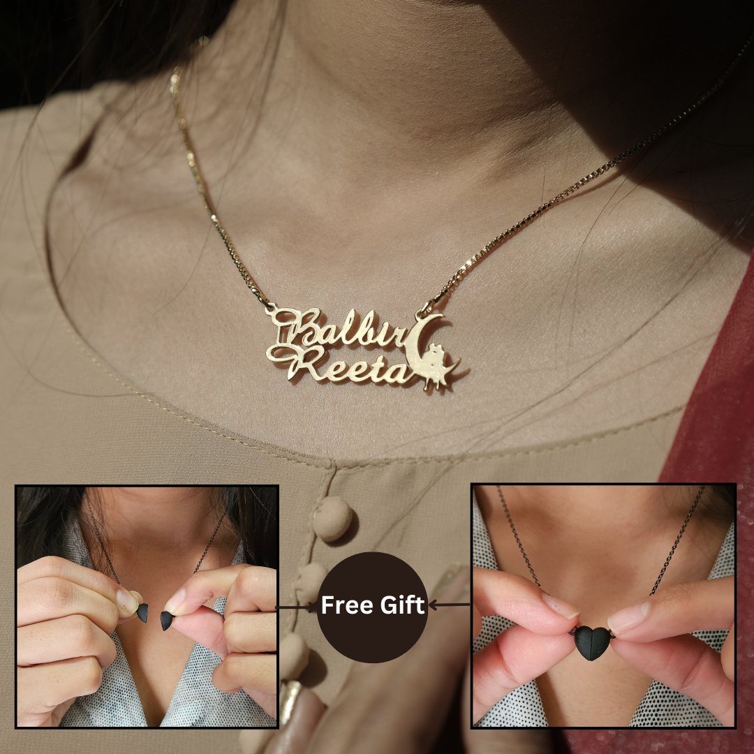 Moon Name Necklace + FREE Magnetic Heart Necklace