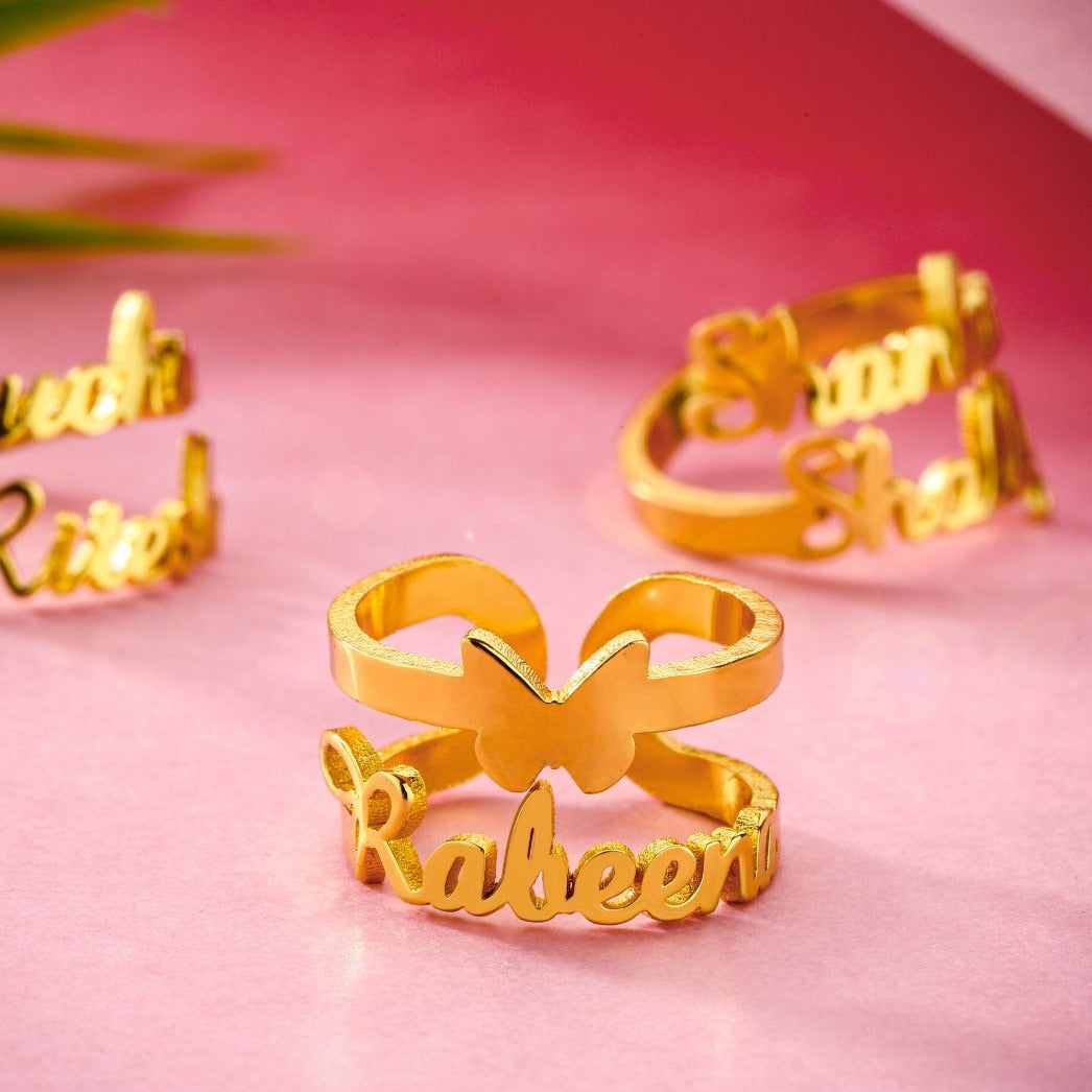 Customize Butterfly Name Ring