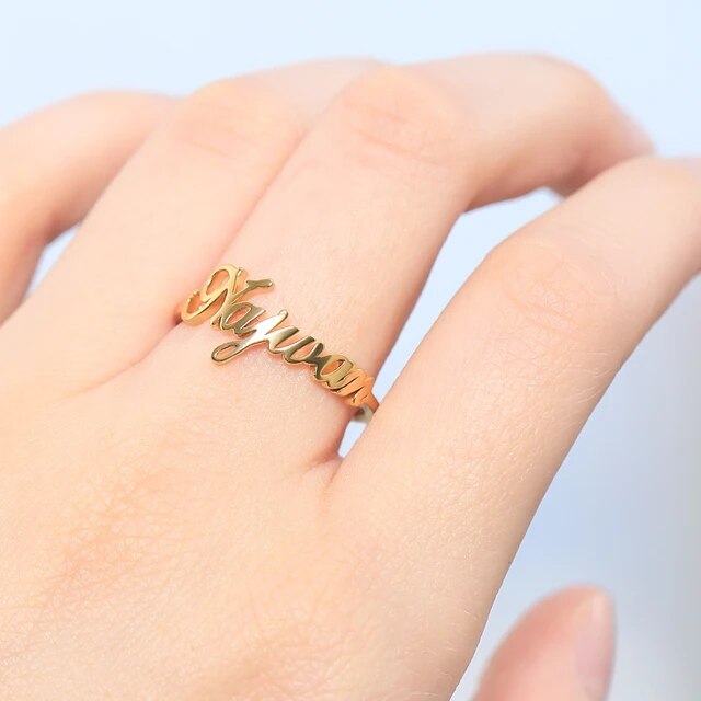 Customize Gold Single Name Ring