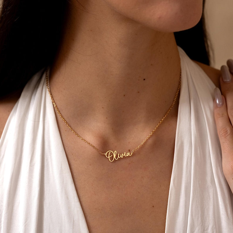Custom 18K Gold Name Necklace, Personalized Name Necklaces, Silver Necklace with Name, Bridesmaid Gifts, Mother's Day Gift, Gift for Her