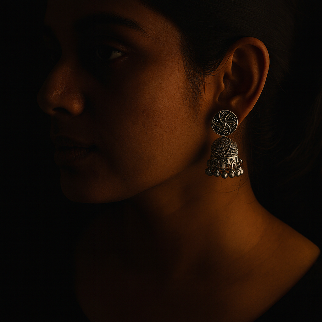 JewelMaze Oxidised Plated Jhumki Earrings - 1320016