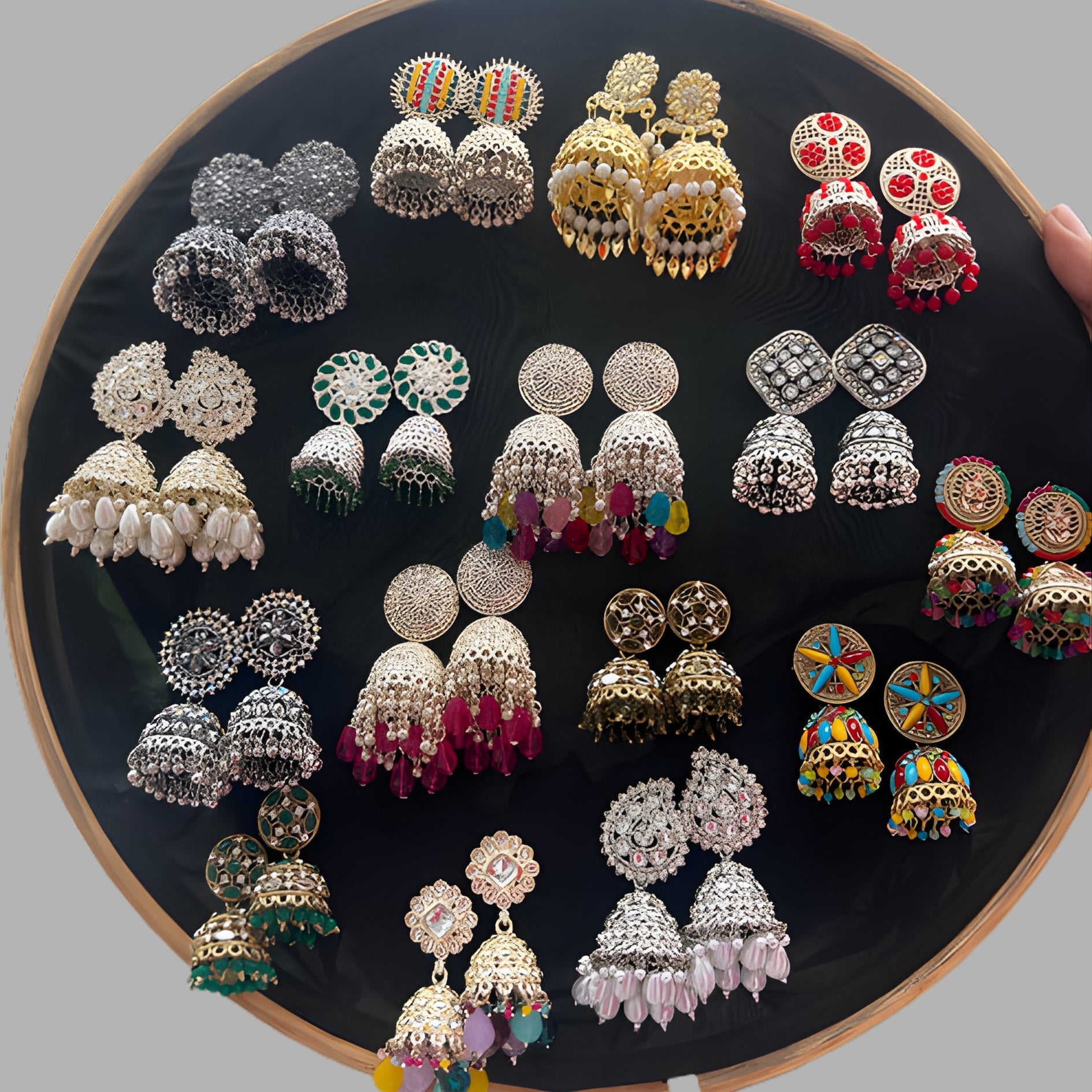 assorted traditional Indian jhumka earrings. (PACK OF 16)