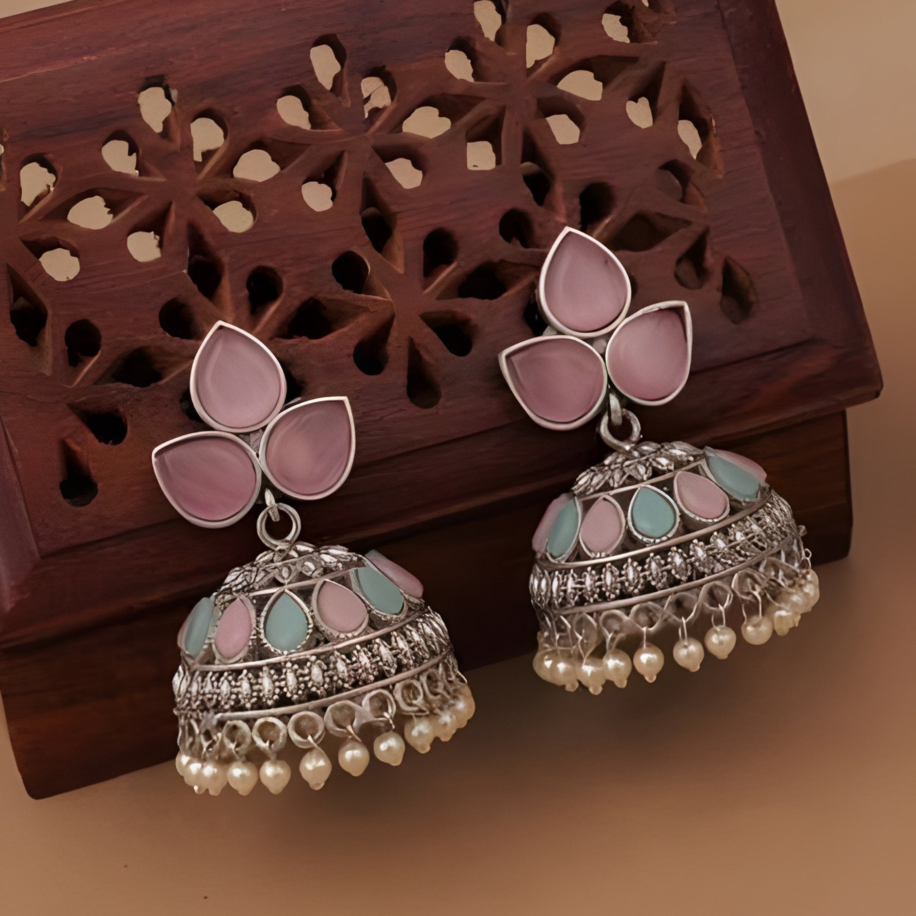 oxidized silver-plated dome-shaped jhumka earrings