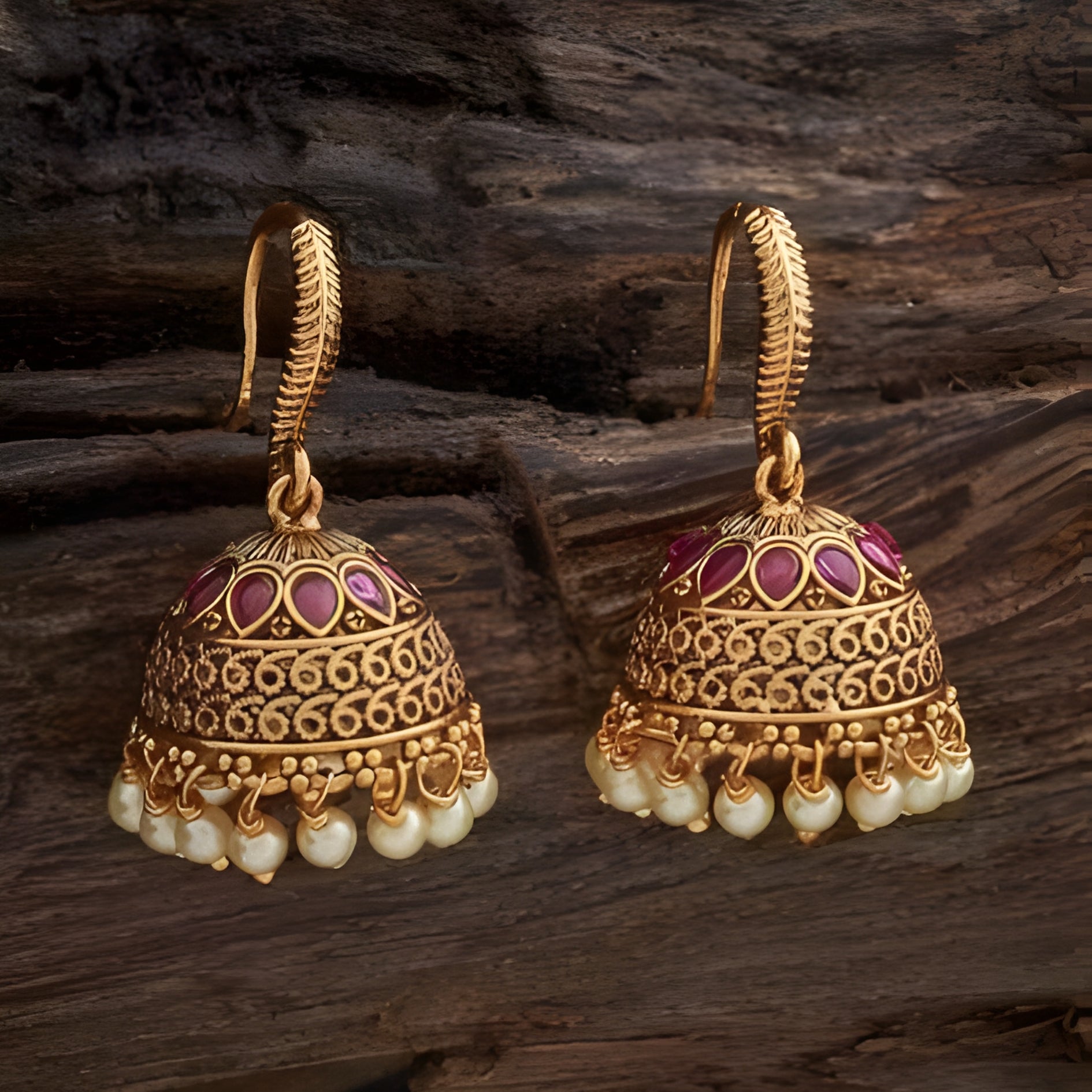 Kushal's Fashion Jewellery gold-plated, stone-studded, dome-shaped jhumka earrings