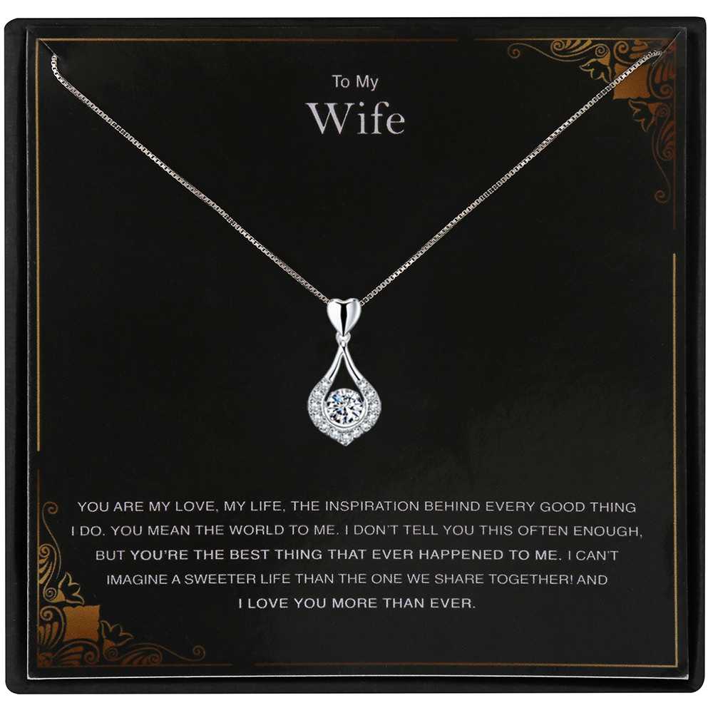 Women's Teardrop Pendant Necklace With To My Wife Message Card