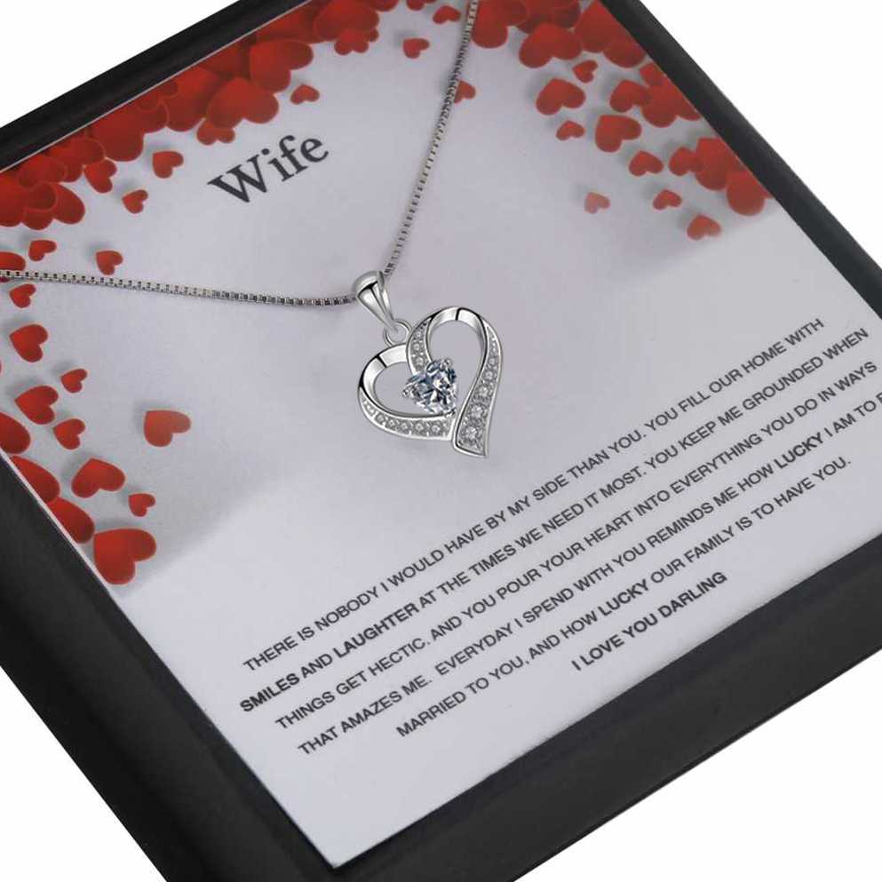 Women's Silver Plated Heart Shaped Pendant With Wife Message Card