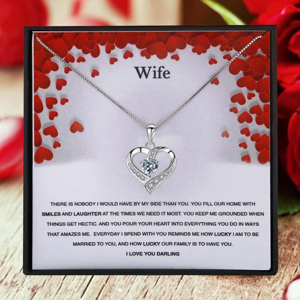 Women's Silver Plated Heart Shaped Pendant With Wife Message Card