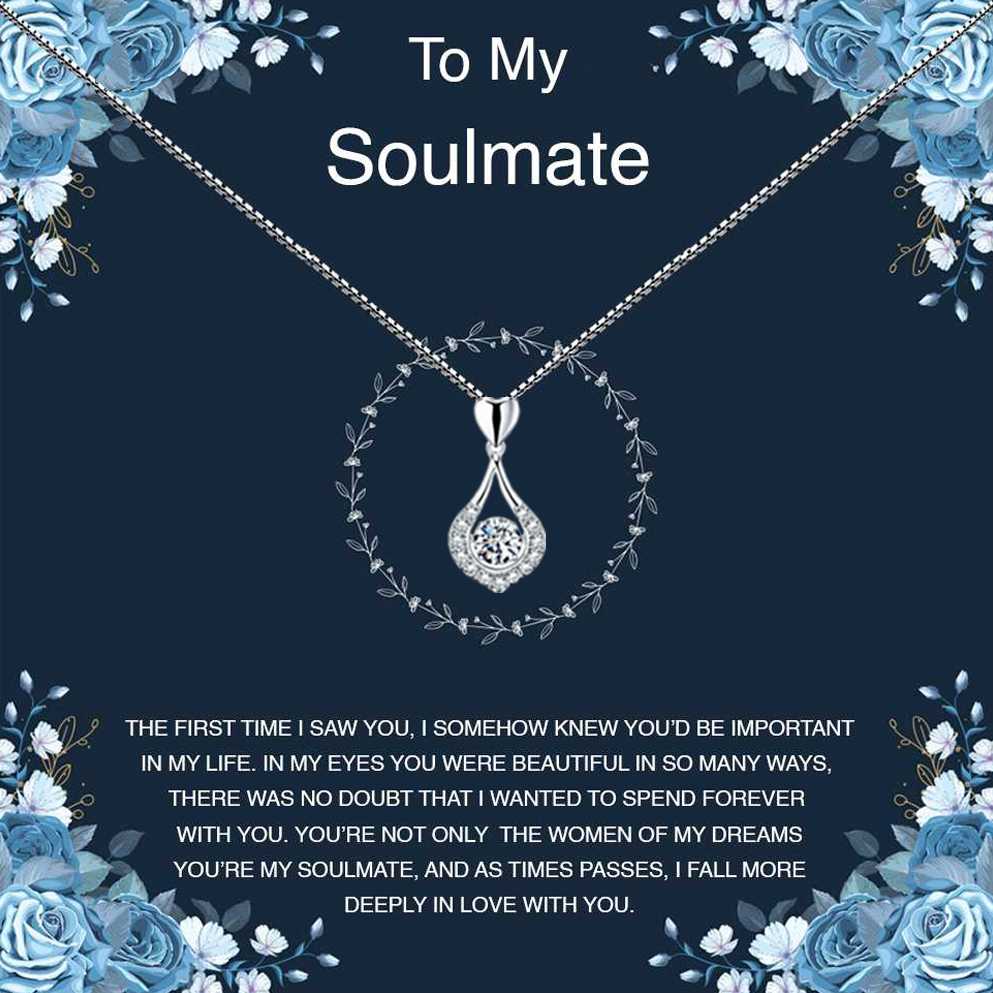 Women's Silver Plated Teardrop Pendant With To My Soulmate Message Card