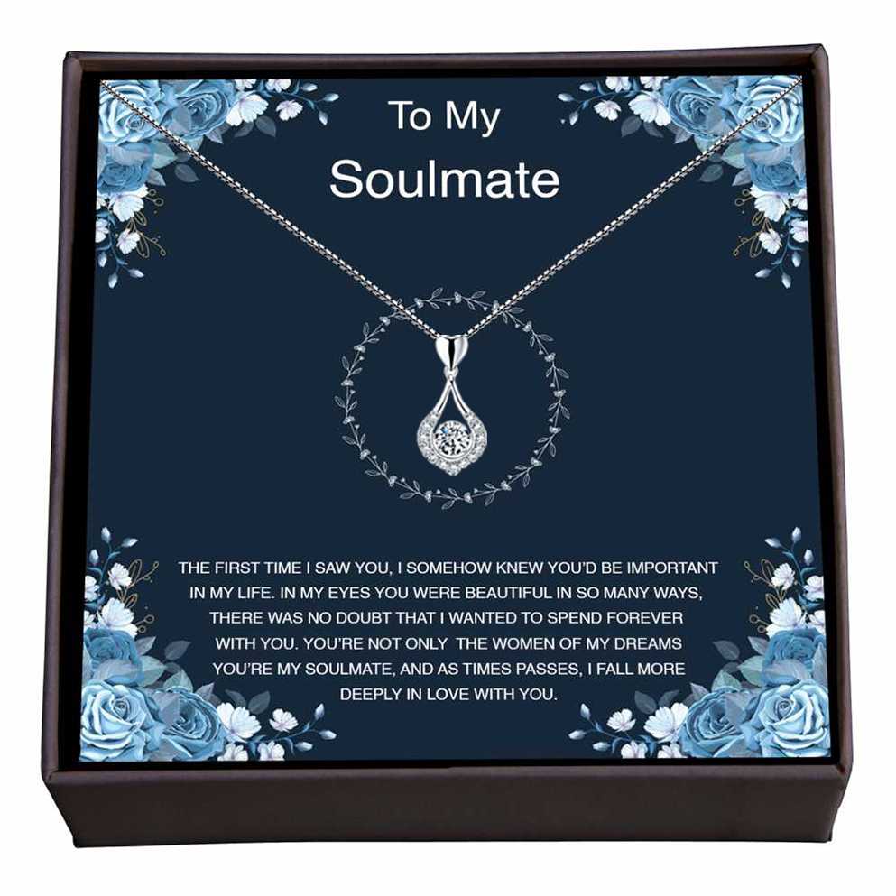 Women's Silver Plated Teardrop Pendant With To My Soulmate Message Card
