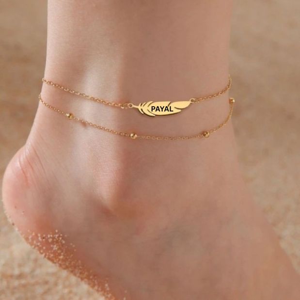 Customised Beautiful Double Chain Boho Feather Anklet