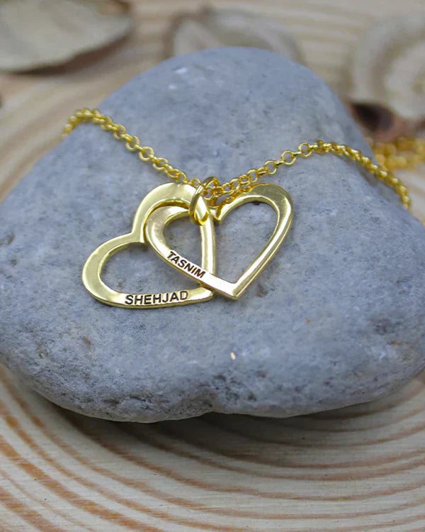 Personalized Two Heart Engraved Name Necklace