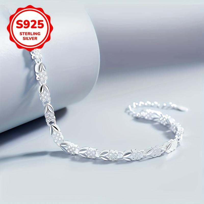 925 Silver Bohemian Bracelet Leaf Design Toggle Clasp