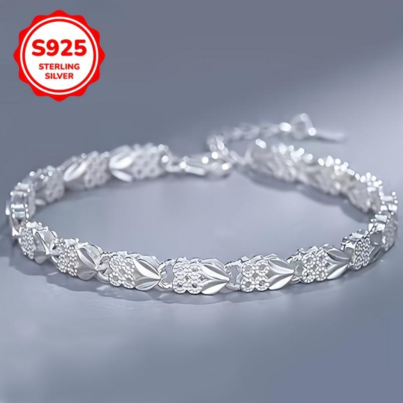 925 Silver Bohemian Bracelet Leaf Design Toggle Clasp