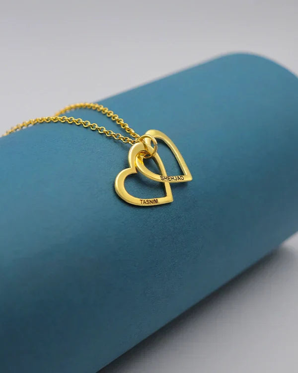 Personalized Two Heart Engraved Name Necklace