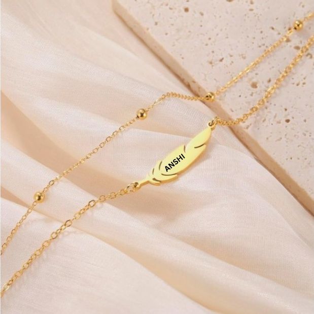 Customised Beautiful Double Chain Boho Feather Anklet