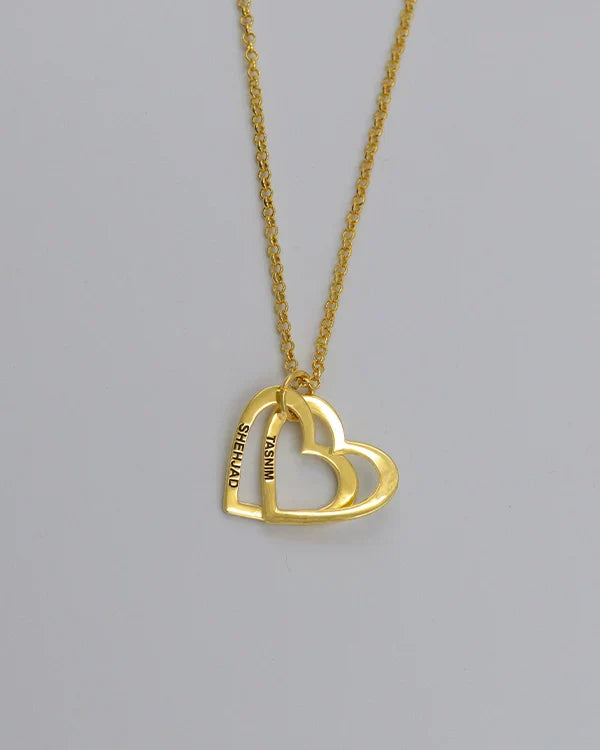 Personalized Two Heart Engraved Name Necklace