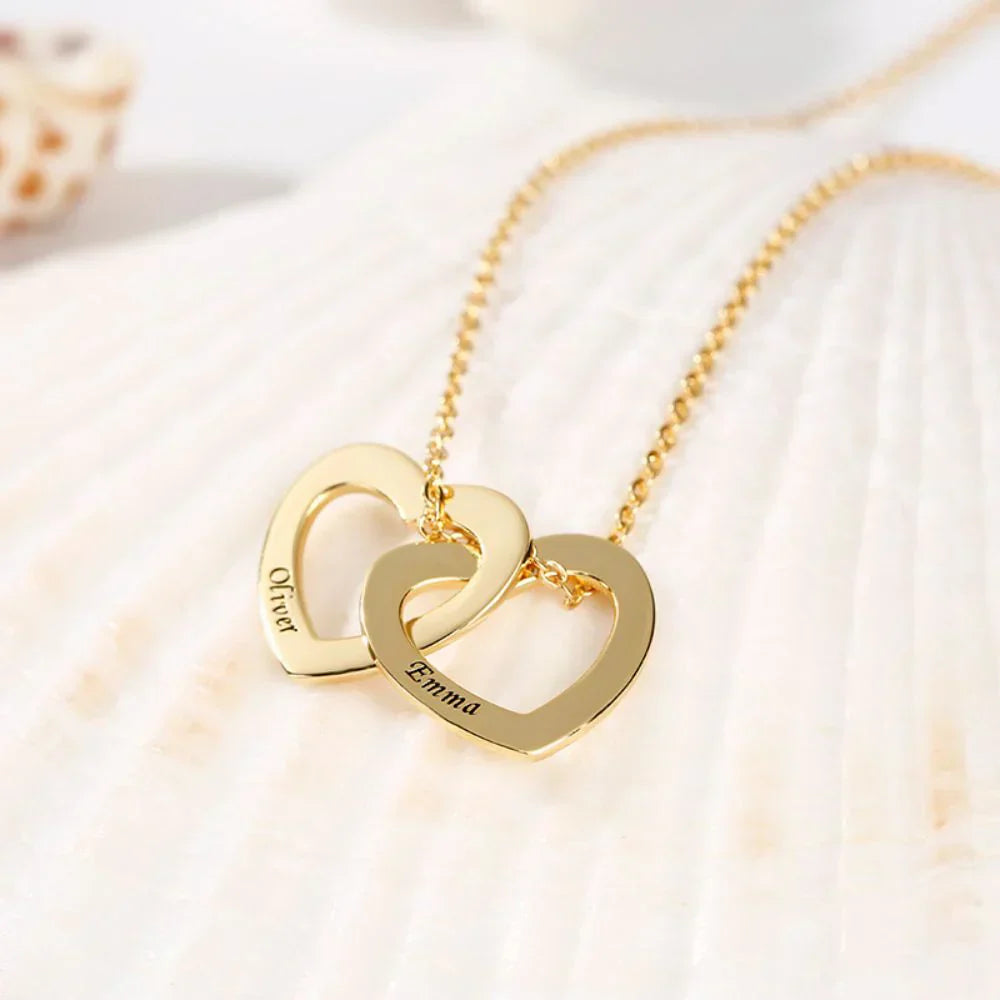 Personalized Two Heart Engraved Name Necklace