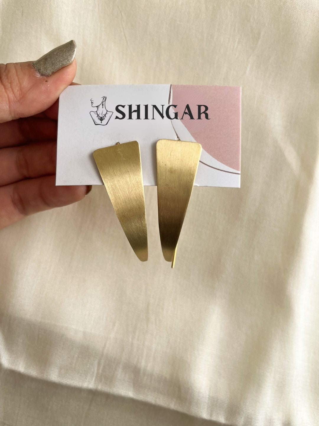 Triangle Long - Brass Statement Earring (Anti tarnish)