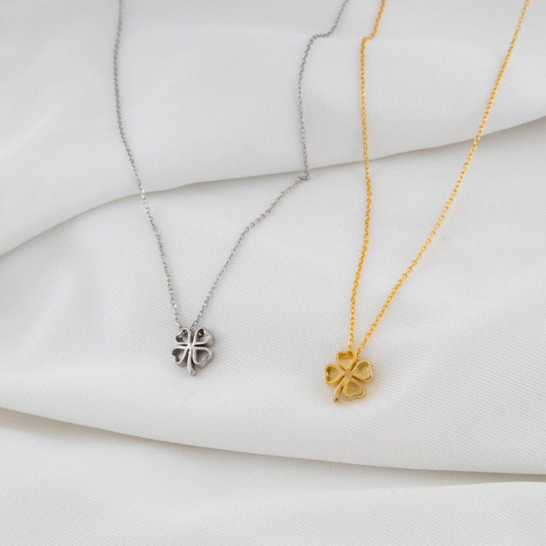 14k Gold 4 Leaf Clover Pendant Necklace, Gold Four Leaf Necklace, Lucky Clover Charm Necklace, Flower Pendant, Dainty Floral Necklace Gift