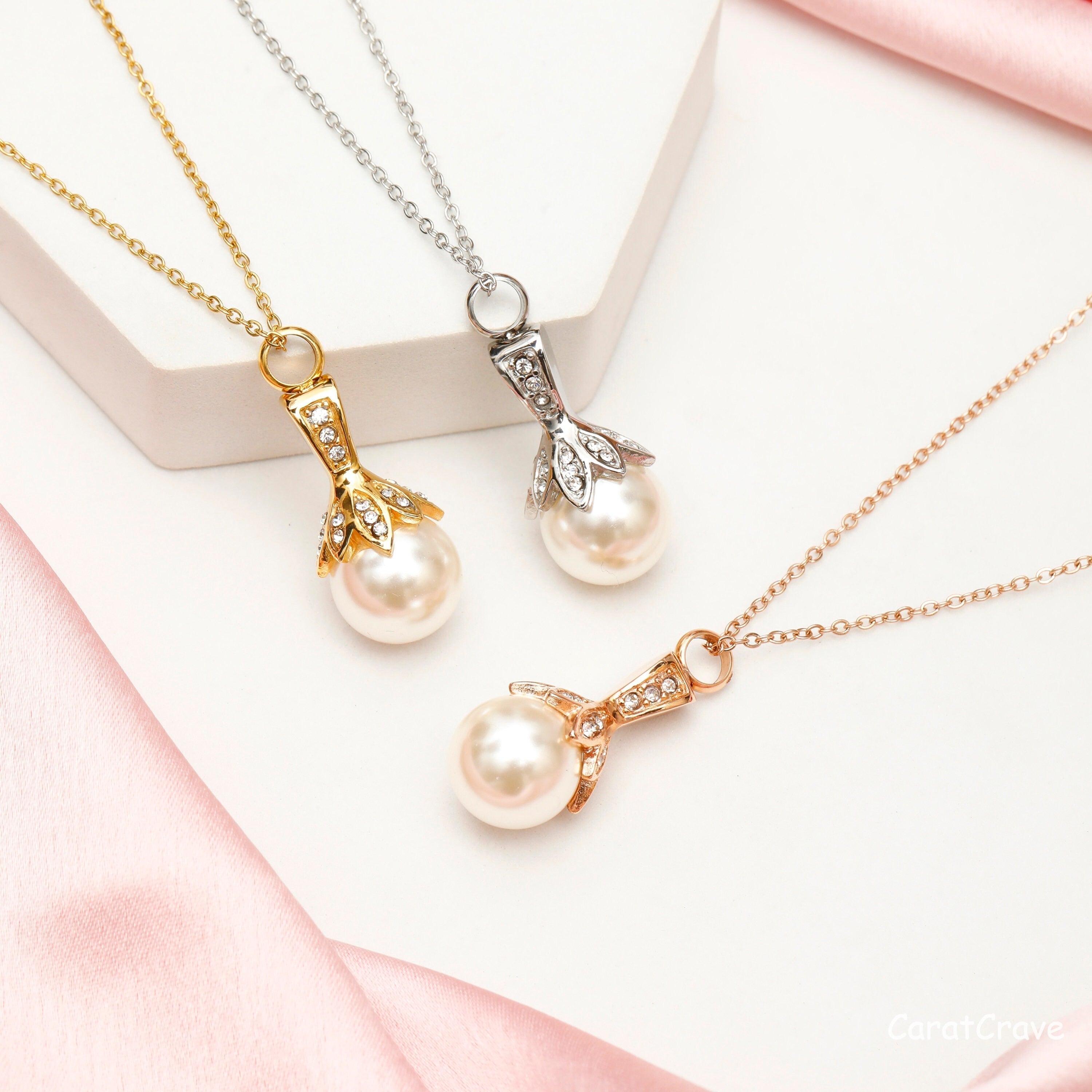 Engraved Vintage Pearl Urn Necklace