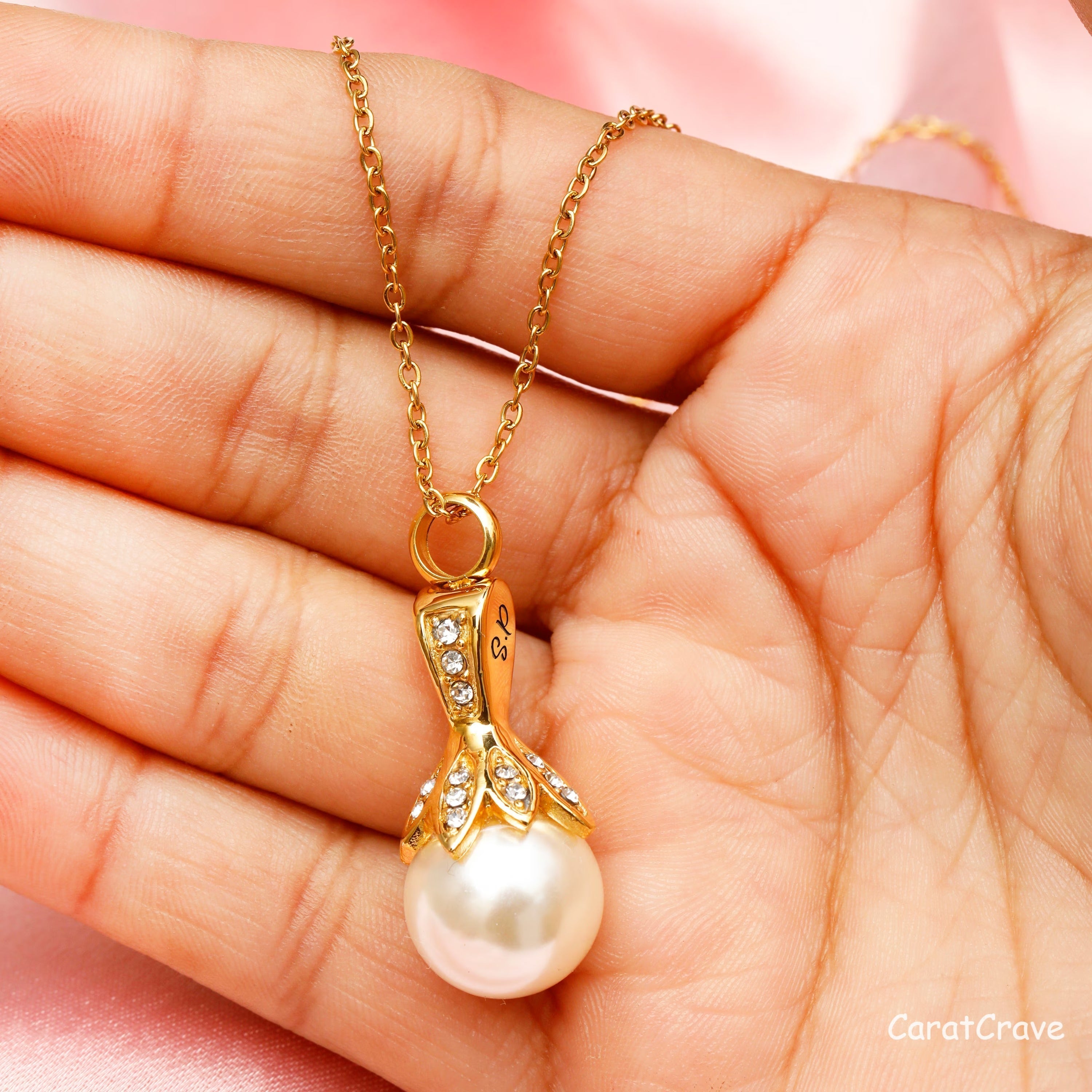Engraved Vintage Pearl Urn Necklace