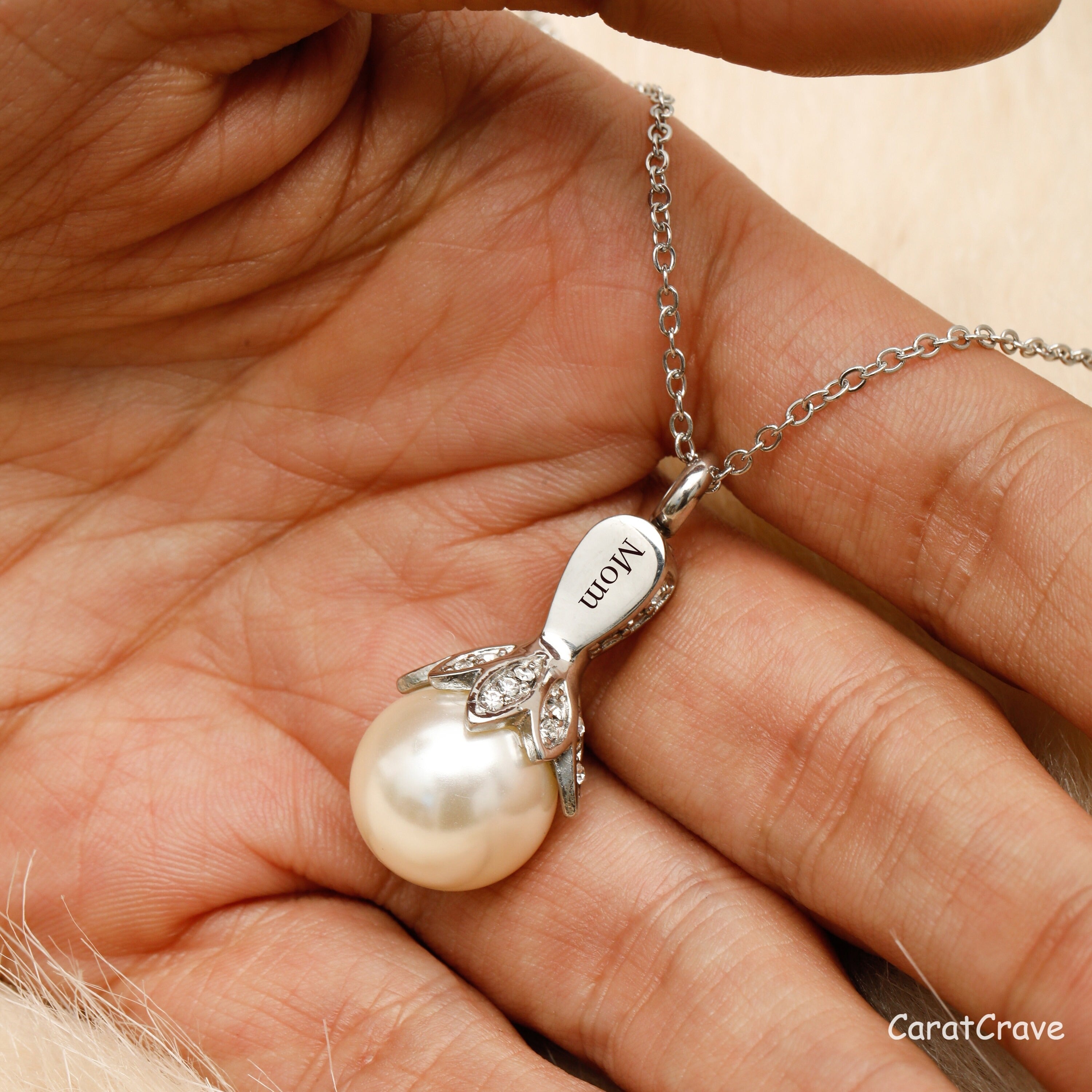 Engraved Vintage Pearl Urn Necklace