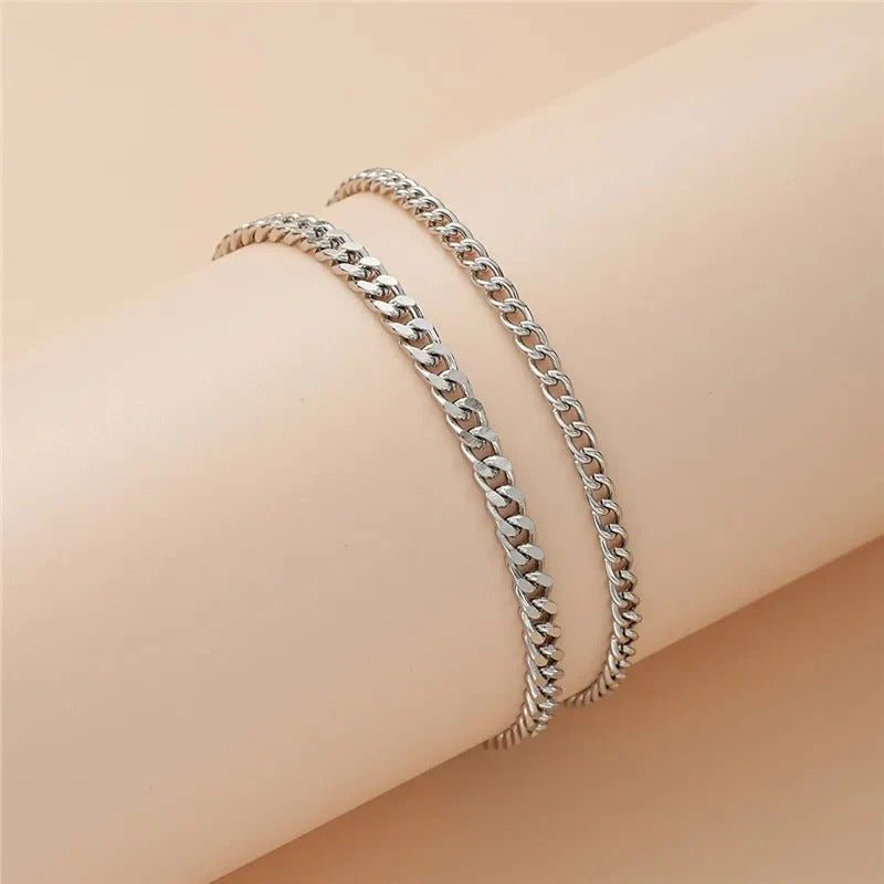 Double Layer Thick & Thin Anklet Set