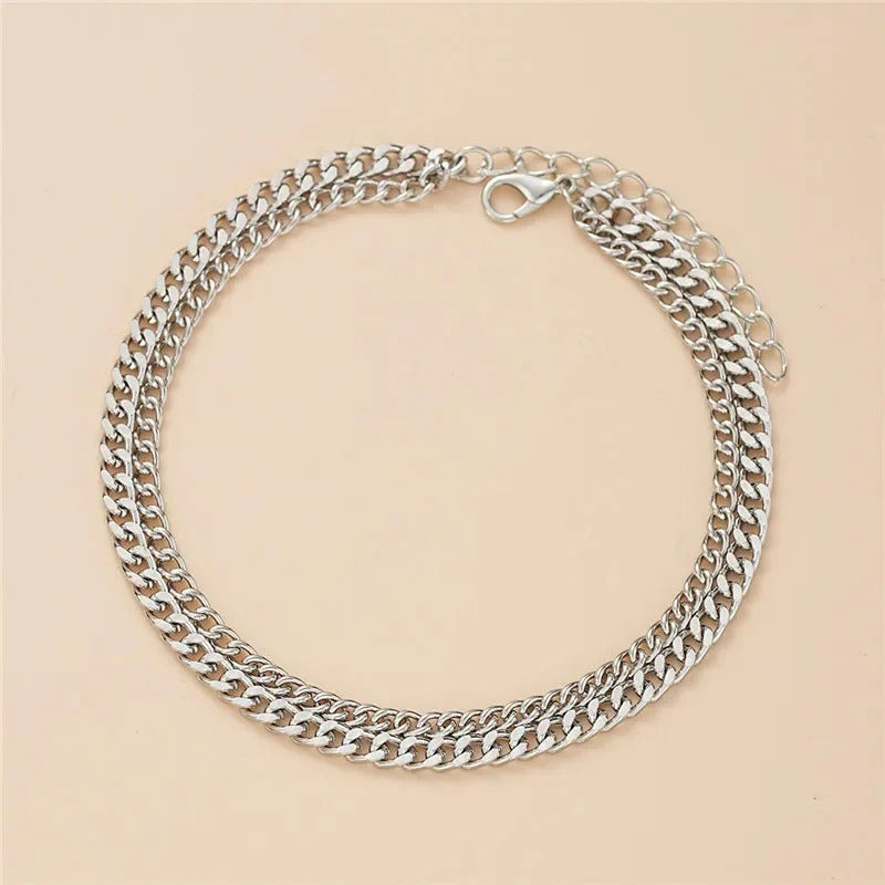 Double Layer Thick & Thin Anklet Set
