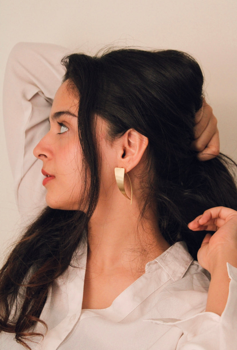Triangle Long - Brass Statement Earring (Anti tarnish)