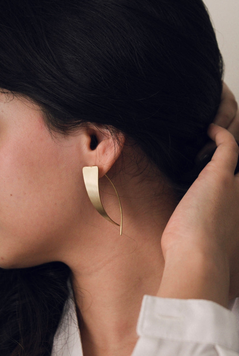 Triangle Long - Brass Statement Earring (Anti tarnish)