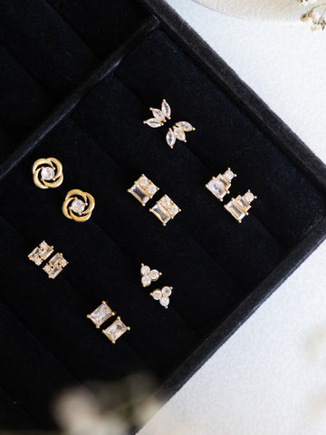 Seven Shades of Sparkle Diamond Brass Studs (Anti Tarnish) - Pair of 7 Earrings