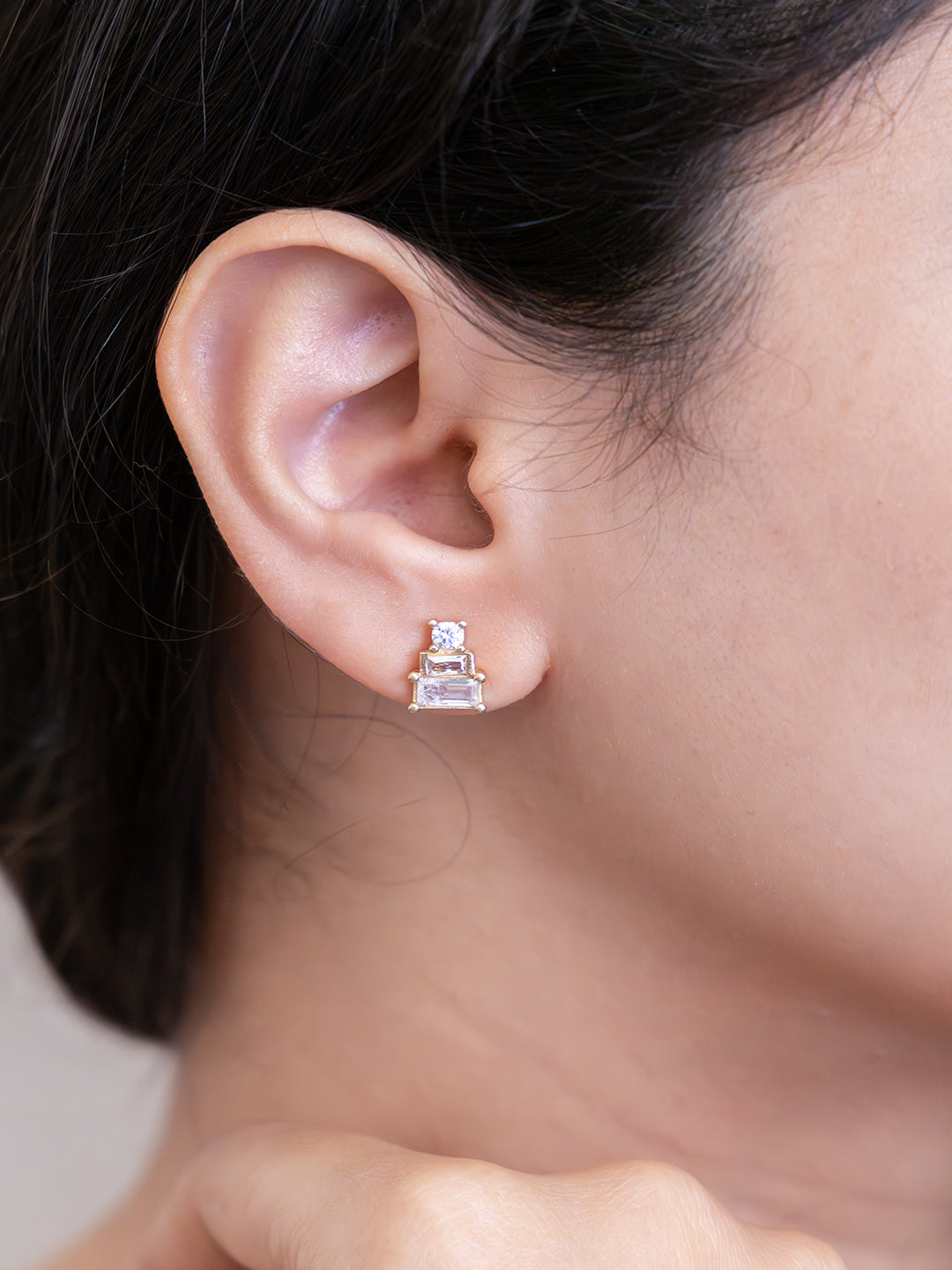 Seven Shades of Sparkle Diamond Brass Studs (Anti Tarnish) - Pair of 7 Earrings