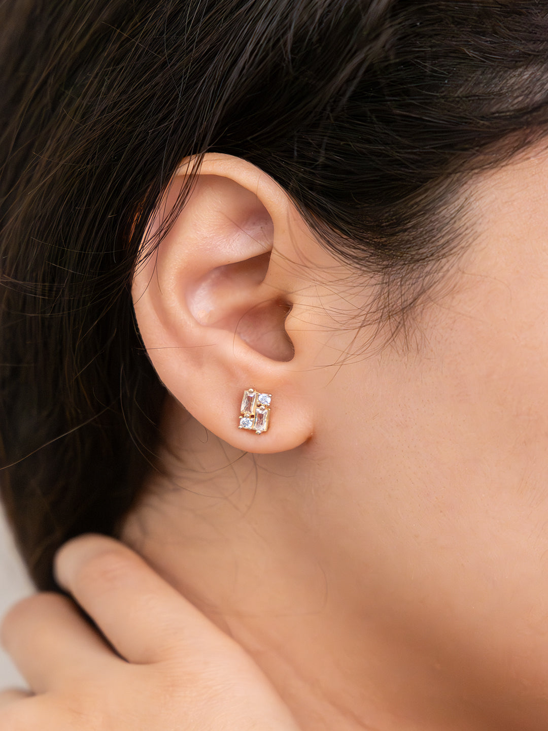 Seven Shades of Sparkle Diamond Brass Studs (Anti Tarnish) - Pair of 7 Earrings