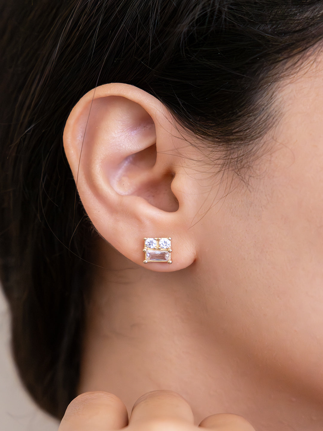 Seven Shades of Sparkle Diamond Brass Studs (Anti Tarnish) - Pair of 7 Earrings