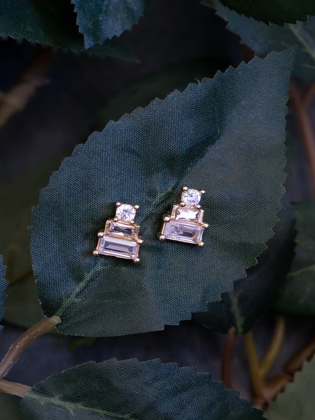 Seven Shades of Sparkle Diamond Brass Studs (Anti Tarnish) - Pair of 7 Earrings