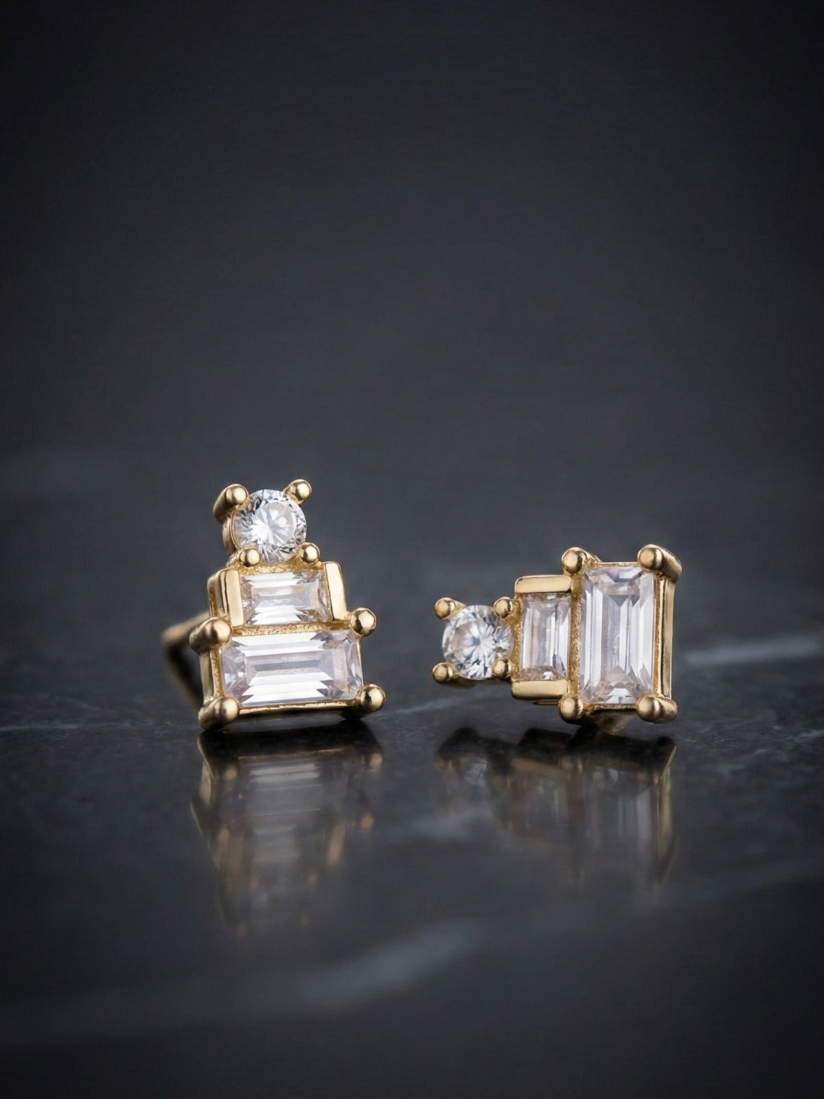 Seven Shades of Sparkle Diamond Brass Studs (Anti Tarnish) - Pair of 7 Earrings