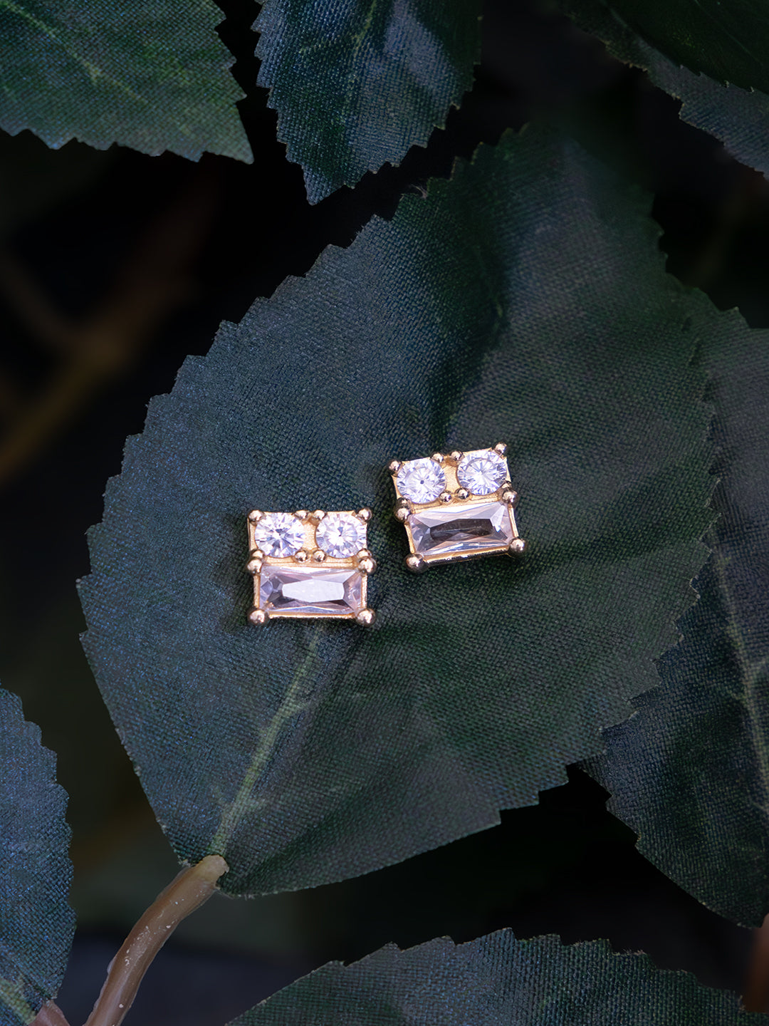 Seven Shades of Sparkle Diamond Brass Studs (Anti Tarnish) - Pair of 7 Earrings