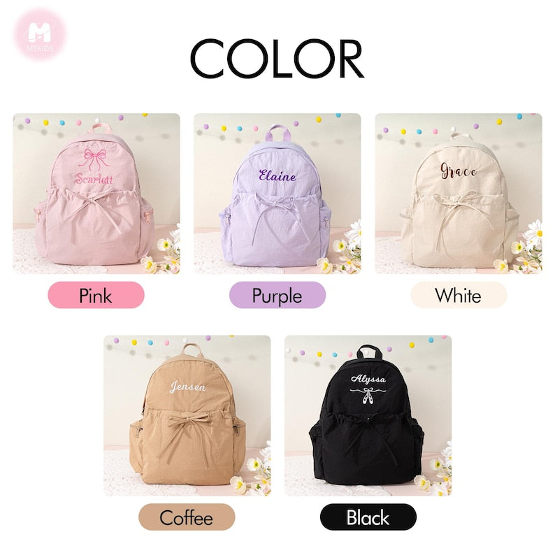 Personalized Kids Backpack with Bow: Embroidered Name Book Bag.Toddler School Bag Gift