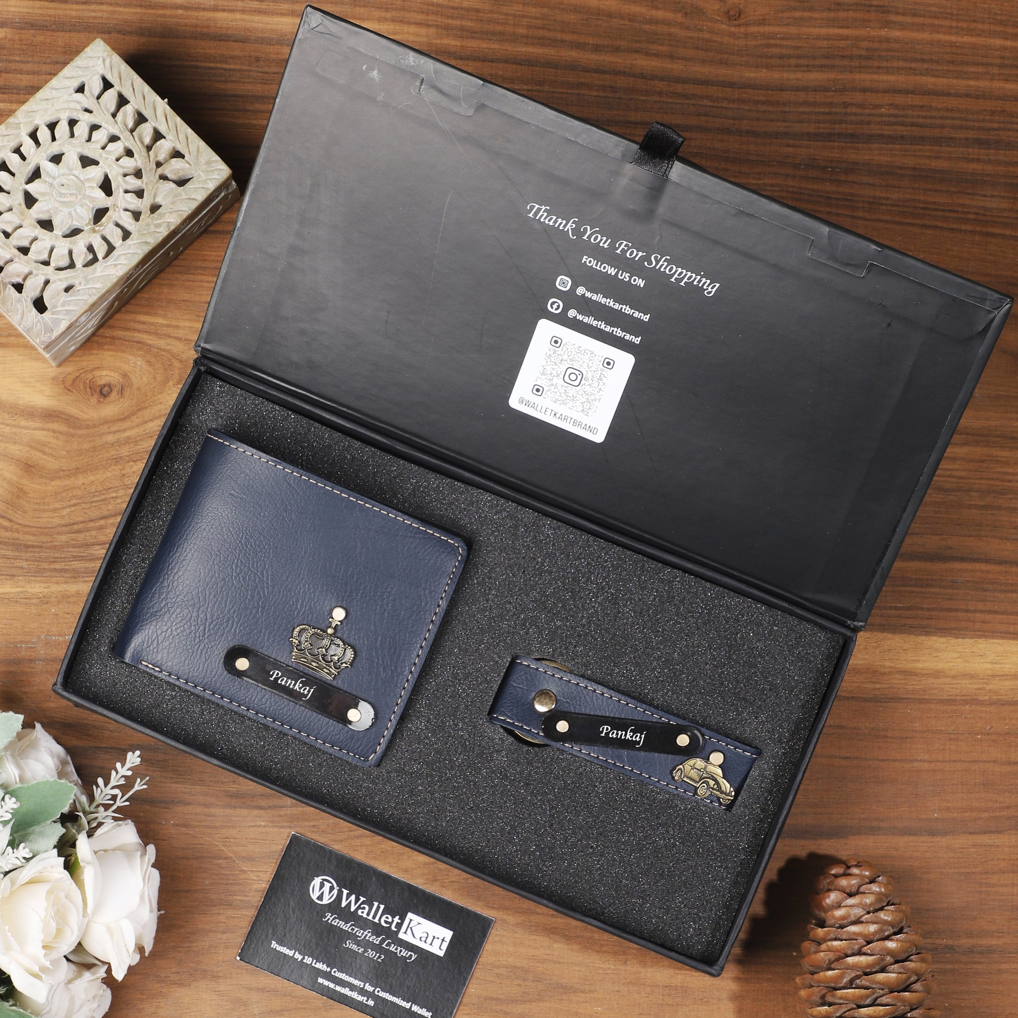 Stylish Men’s Gift Set – Customized Leather Name Wallet & Keychain