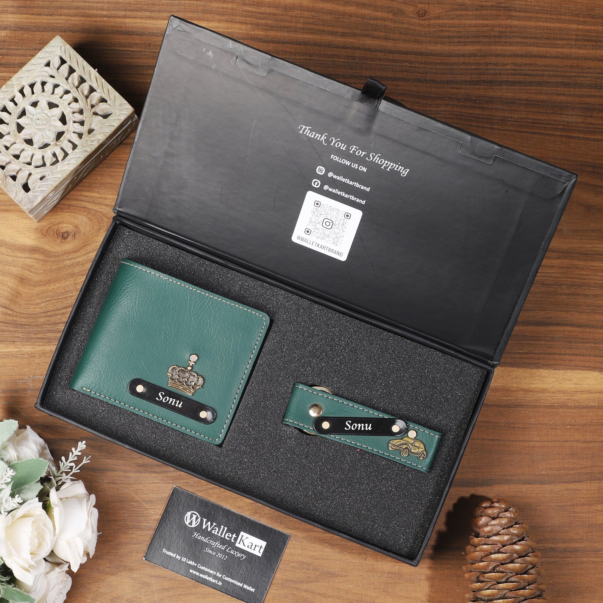 Stylish Men’s Gift Set – Customized Leather Name Wallet & Keychain