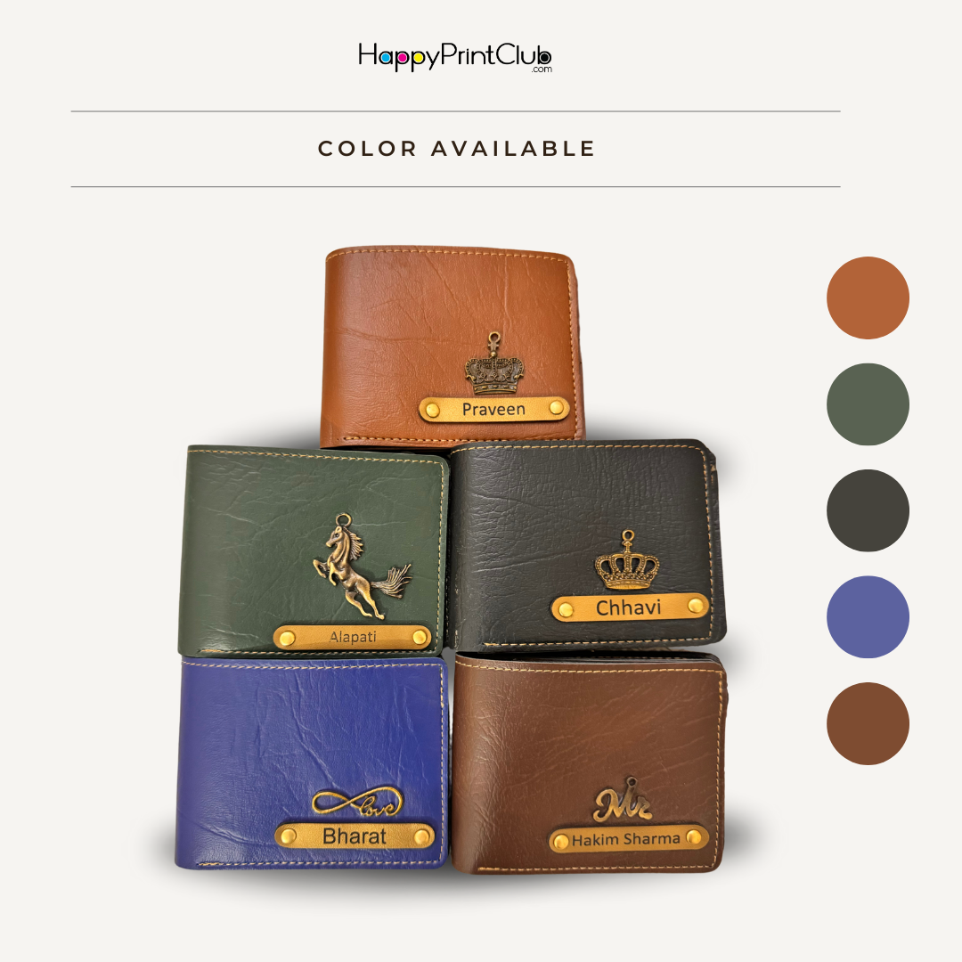 Personalized Men's Leather Wallet & Keychain with Name & Charm.