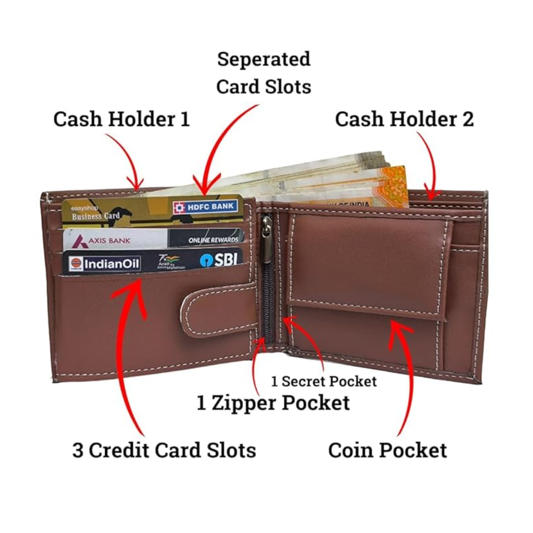 Personalized Men's Leather Wallet & Keychain with Name & Charm.