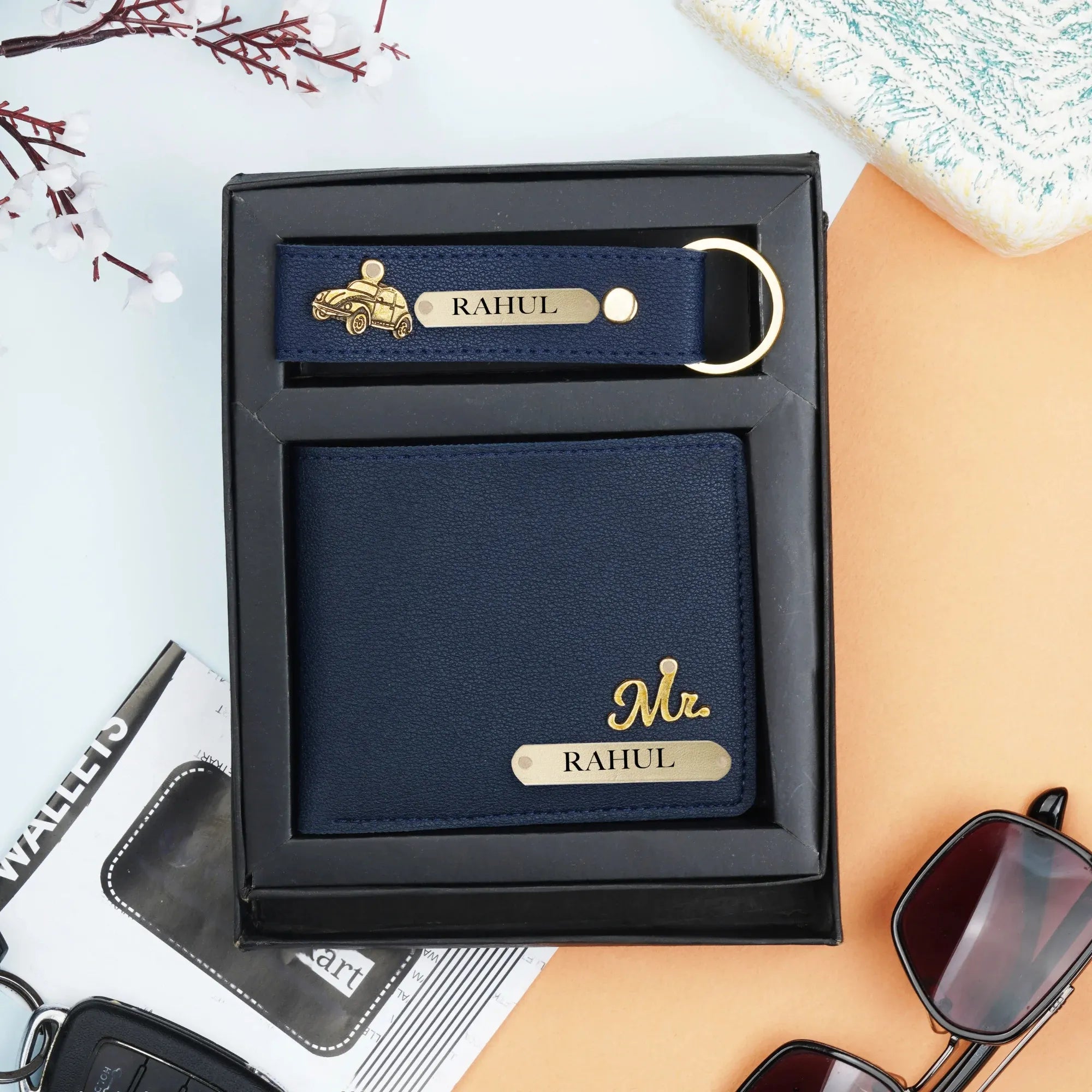Personalised Men Wallet and Keychain Gift Combo Set of 2