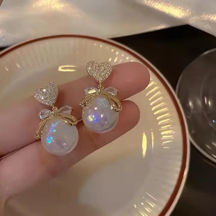 Heart Bow Pearl Earrings